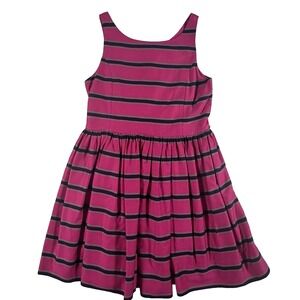 Ralph Lauren Sleeveless Dress Girls 12 Hot Pink Blue Stripe Lined Fit &‎ Flare